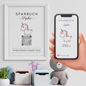 Digitales Sparbild mit QR-Code – personalisiertes Geldgeschenk zur Geburt, Taufe oder Geburtstag
