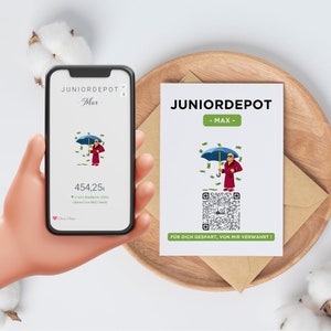 Aktien/Etf Juniordepot | Kinder Geldgeschenk | QrCode Geschenkkarte | Motiv Richman