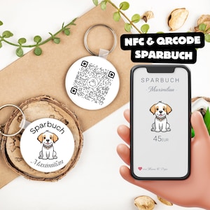 Sparbuch als Anhänger | NFC & QrCode | Personalisiertes Geldgeschenk | Geschenk für Kinder | Verschiedene Motive