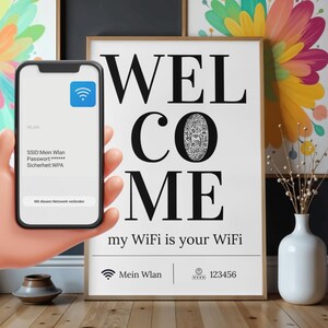 Wifi QR Code Stand – Welcome Bild personalisiert mit NFC Option | WLAN Bild Gäste