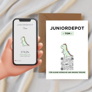 Aktie Etf Geschenkverpackung | Personalisiertes Geldgeschenk | QrCode Geschenkkarte | Geburtstag Schulanfang  | Motiv Dino