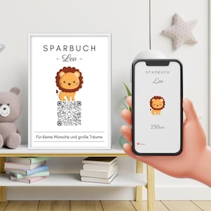 Digitale Spardose | Personalisiertes Geldgeschenk | QrCode Bild | Motiv Löwe