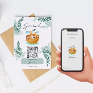 Geldcadeau voor doop | Gepersonaliseerd | Digitale spaarpot | QrCode doopkaart | De ark van Noach