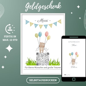 Libreta de ahorro digital QrCode | Regalo de dinero personalizado | Descargar | Diferentes motivos