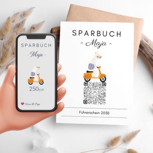 Geldgeschenk Personalisiert | Sparbuch Roller Vespa Motorrad | QrCode Geschenkkarte | Motiv Lama