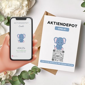 Aandelen-ETF-cadeauverpakking | Persoonlijk cadeau van geld | QrCode-cadeaubon | Olifantmotief