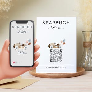 Personalisiertes Geldgeschenk | Virtuelles Sparbuch | QrCode Geschenkkarte | Taufe Geburt Erster Geburtstag | Auto Führerschein