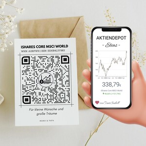 Geldgeschenk Teenager – Aktien Geschenkkarte MSCI World mit QR-Code | ETF Aktie personalisiert