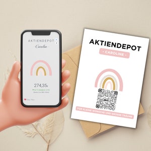 Aandelenportefeuille geld cadeau | Gepersonaliseerde QRCode-cadeaubon | Regenboogmotief
