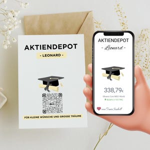 Geldgeschenk Abitur – Aktie ETF Geschenkkarte mit QR-Code | Juniordepot Abschluss Uni