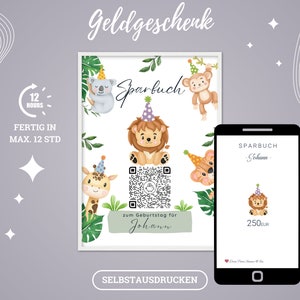 Libreta de ahorro digital QrCode | Regalo de dinero personalizado | Descargar | Diferentes motivos