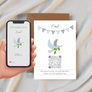 Spaarplan geld cadeau | Digitaal spaarboekje | QrCode-cadeaubon | Duif