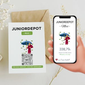 Geldgeschenk 16 Geburtstag Junge – Aktien Geschenkkarte Reicher Mann mit QR-Code | ETF Aktie