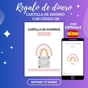 Cartilla de Ahorros Digitaal met Código QR | Regalo de Dinero Personalizado | Ontlaadbaar | Diversos Disenos