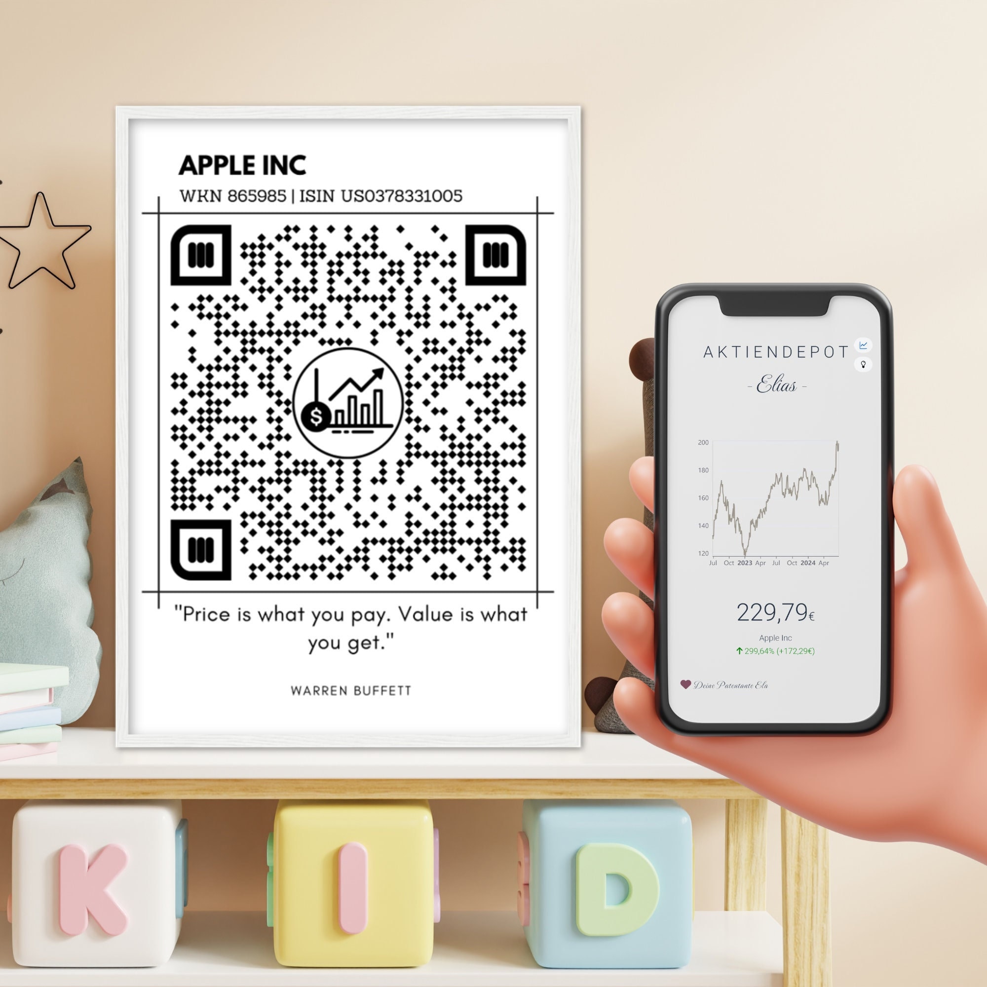 Aktiengeschenk | QrCode Bild Aktie ETF Kryptowährung | Personalisiertes Geldgeschenk