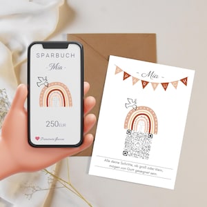 Geldgeschenk | Personalisiert | Digitale Spardose | Kommunion Konfirmation Taufe | QrCode Geschenkkarte | Friedenstaube