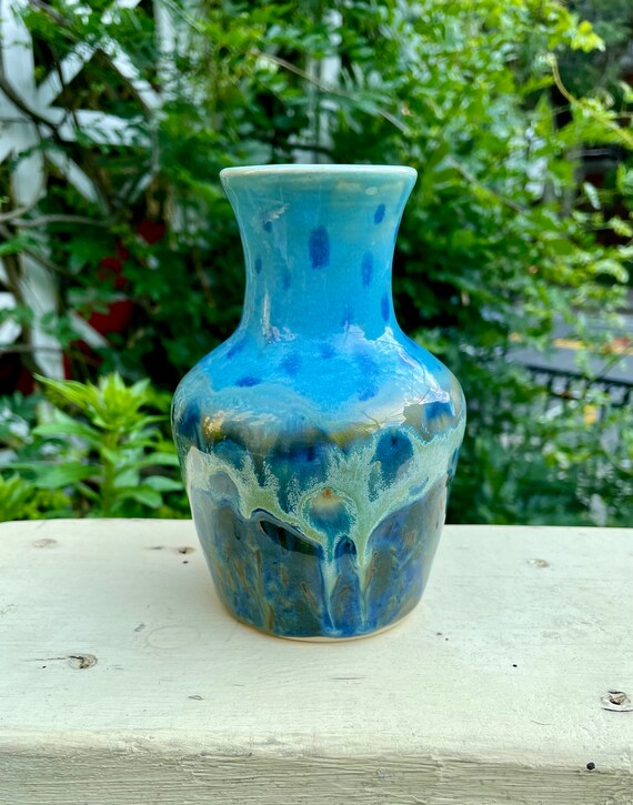 Bluegreen ceramic vase Blue flower vase Handmade pottery Etsy