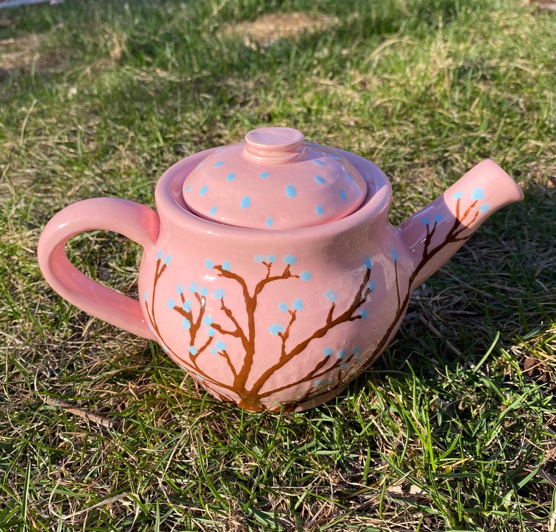 Handmade cherry blossom teapot Pink ceramic teapot Etsy