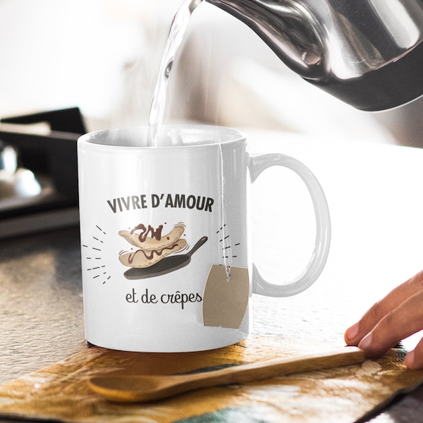 Mug céramique imprimé Vivre d'amour et de crêpes