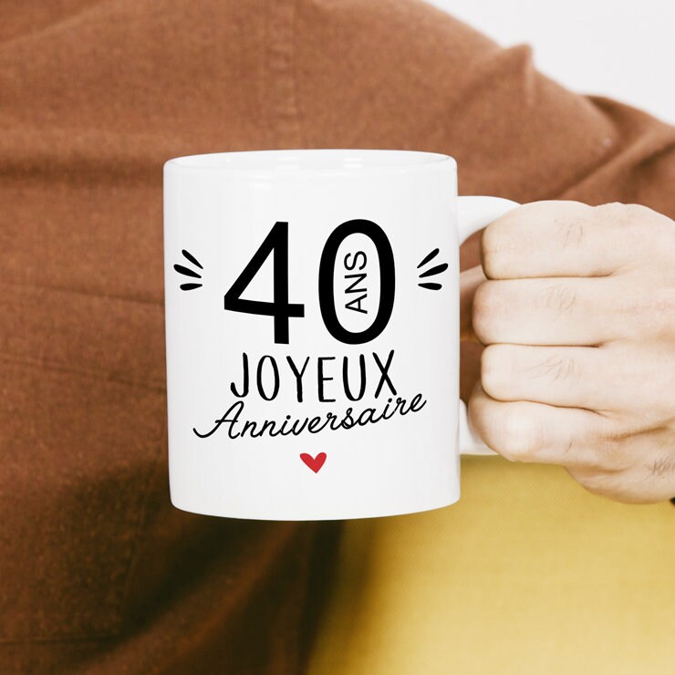 Mug Céramique Imprimé Pour Anniversaire, 40 Ans Joyeux Sublimation sur Tasse à Café ou Thé