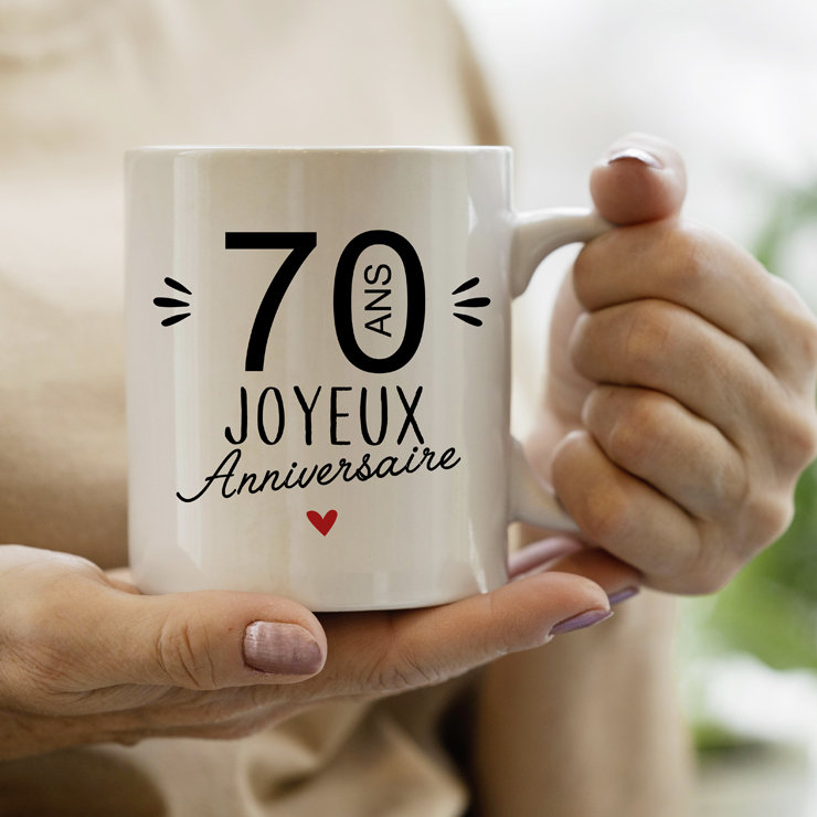 Mug Céramique Imprimé 70 Ans Joyeux Anniversaire, Sublimation sur Tasse à Café ou Thé
