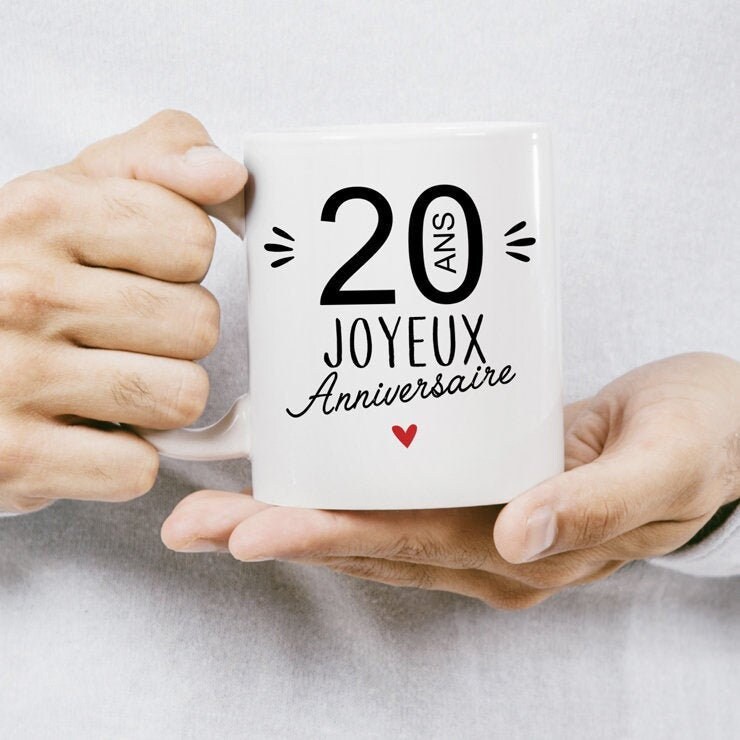 Mug Céramique Imprimé 20 Ans Joyeux Anniversaire, Sublimation sur Tasse à Café ou Thé