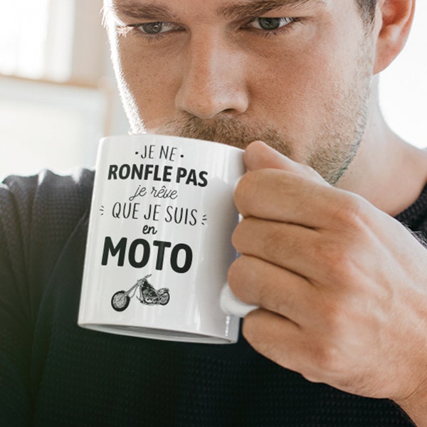 Mug céramique imprimé Je ne ronfle pas je rêve que je suis en moto, sublimation sur tasse à café ou thé