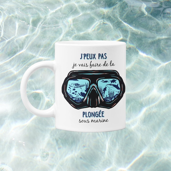 Mug céramique imprimé J'peux pas j'ai plongée sous marine, sublimation sur tasse à café