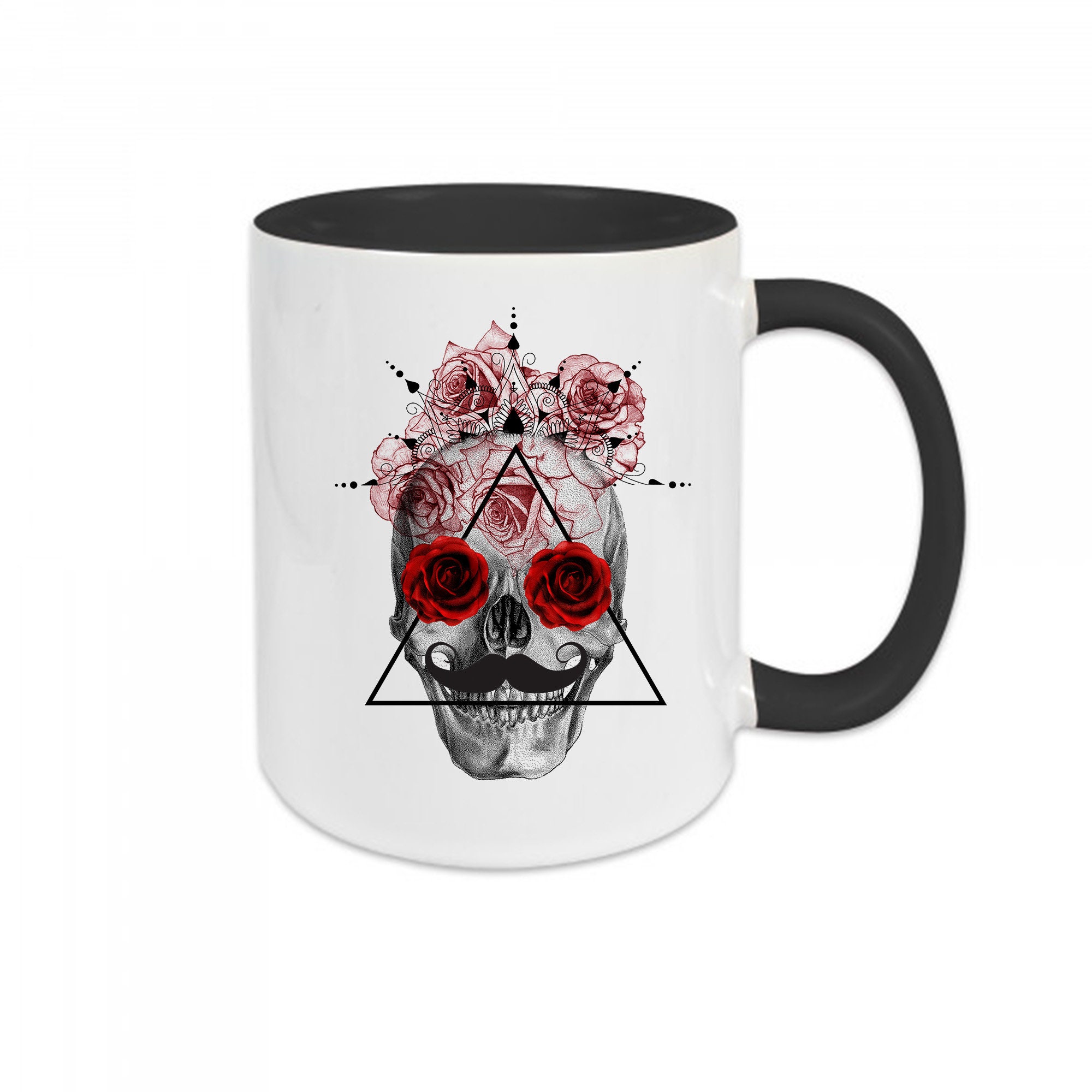 Mug Céramique Imprimé Flower Skull, Sublimation sur Tasse à Café ou Thé