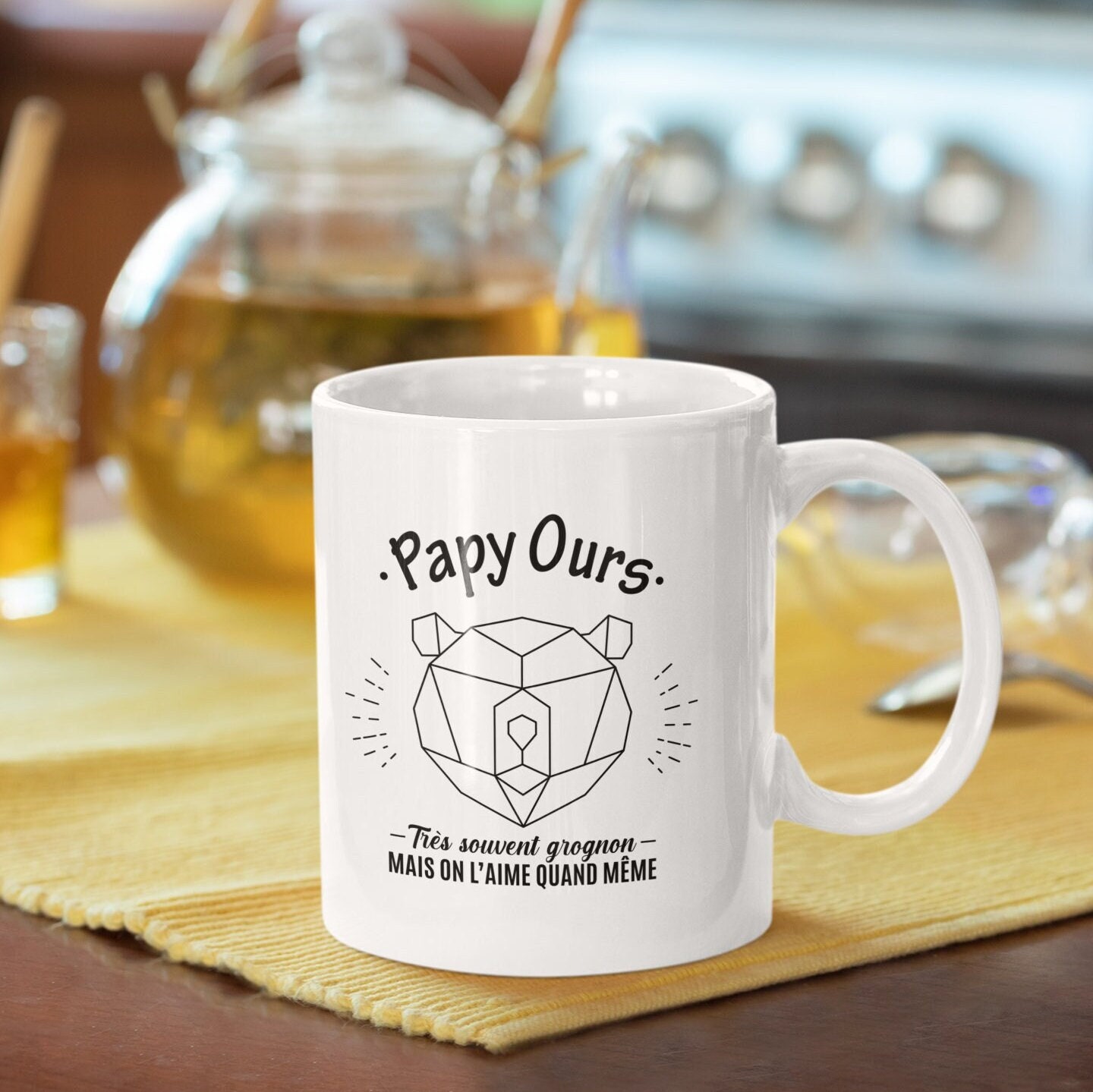 Mug Céramique Imprimé Papy Ours Parfois Grognon Mais On L'aime Quand Même, Sublimation sur Tasse à C