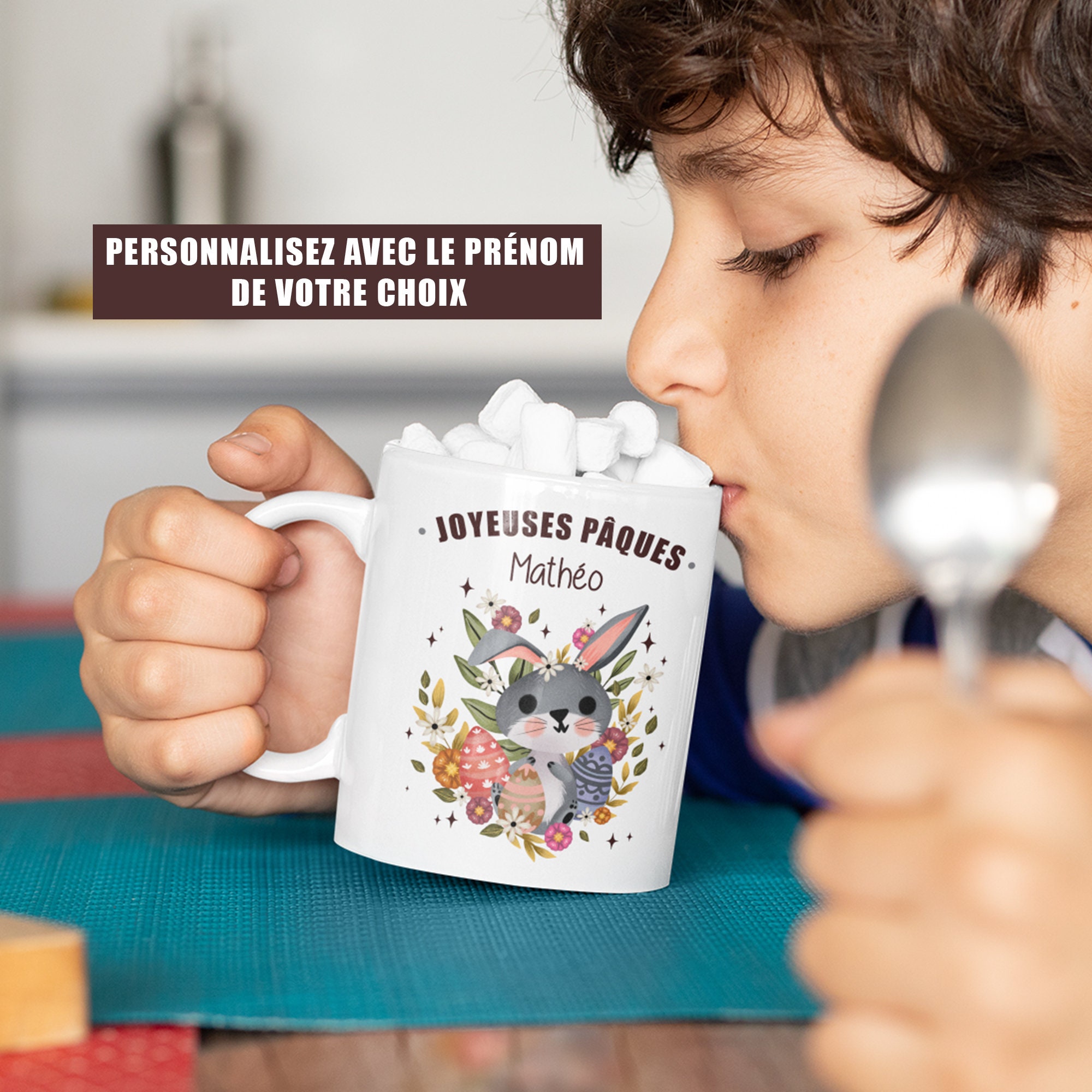 Mug Céramique Imprimé Personnalisable Joyeuses Pâques... avec Le Prénom de Votre Choix
