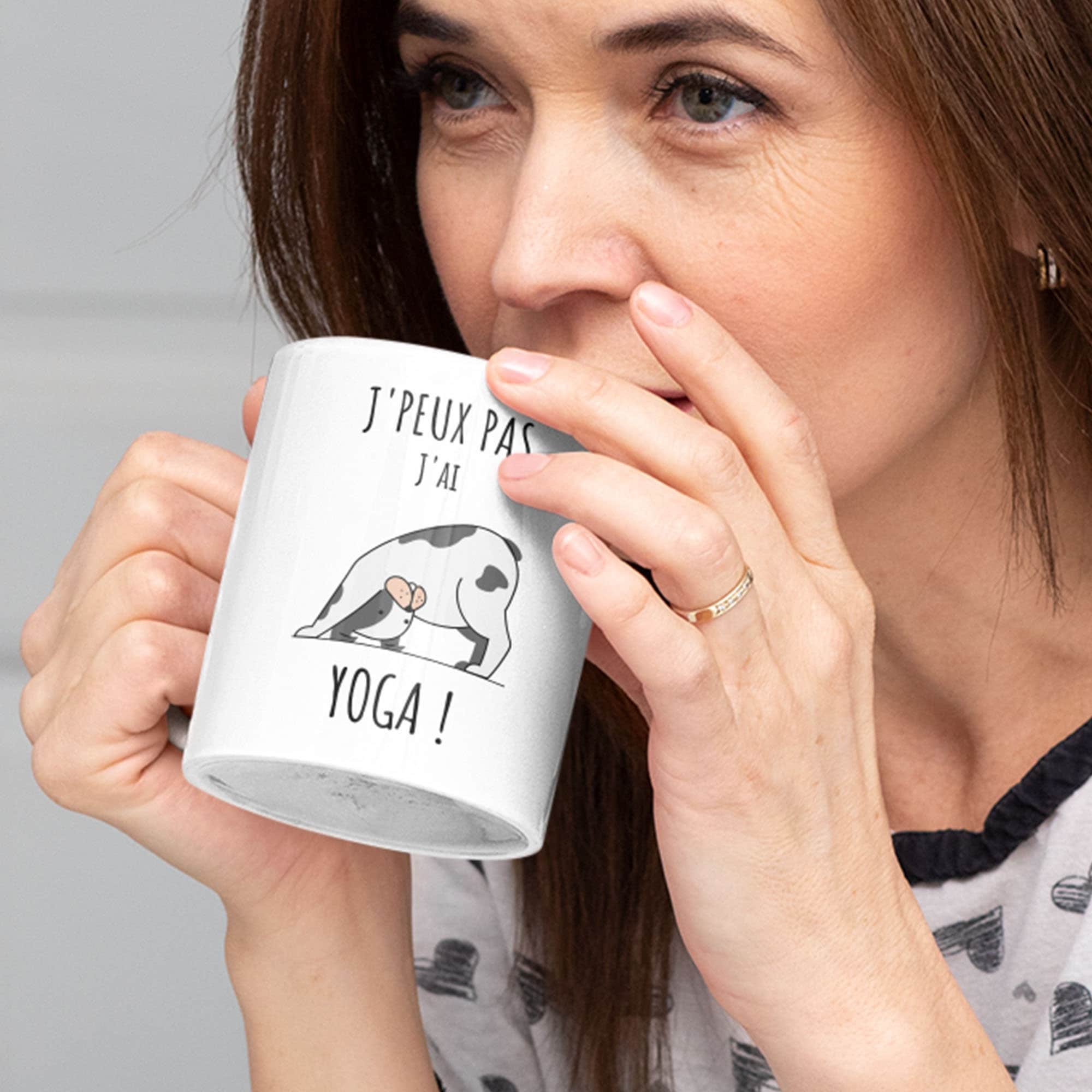 Mug Céramique Imprimé J'peux Pas J'ai Yoga, avec Un Bouledogue Français