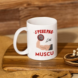 Mug céramique imprimé – "J'peux pas, j'ai muscu" – Cadeau pour sportifs