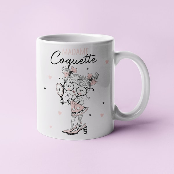 Mug céramique imprimé Madame coquette, sublimation sur tasse à café