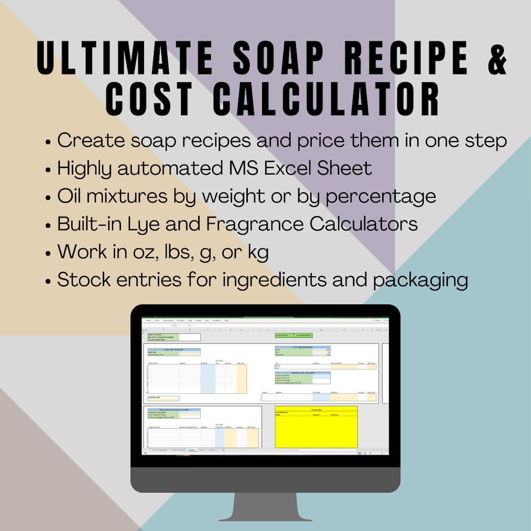 Ultimate Soap Recipe and Costing Calculator Template (MS Excel) - Etsy