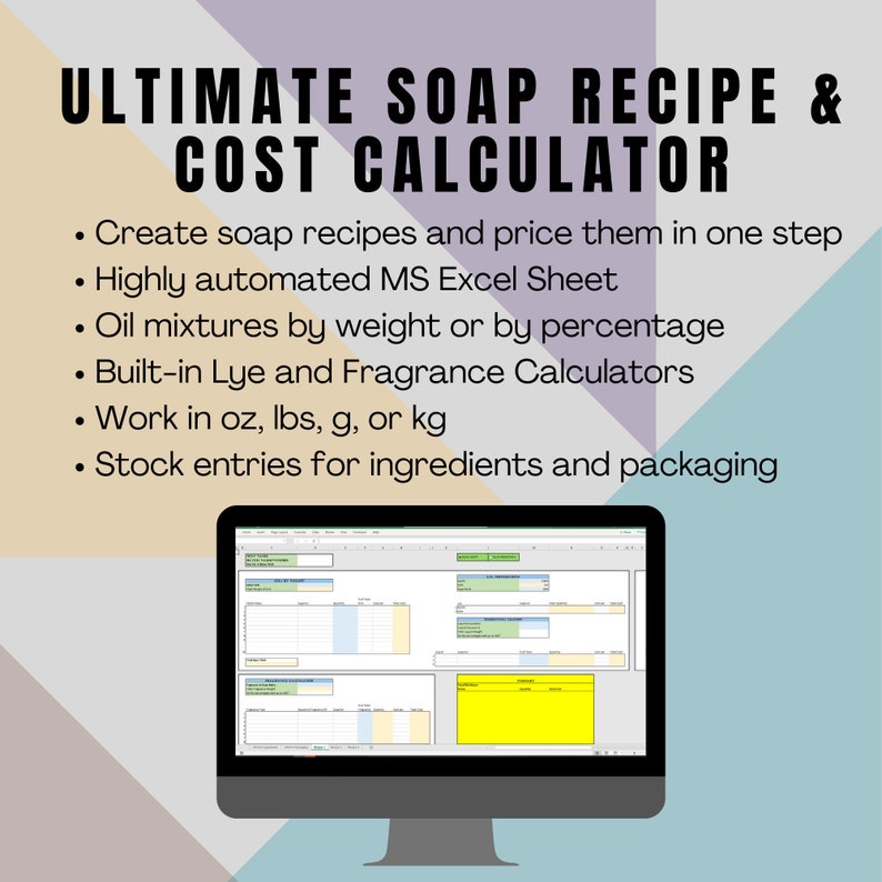 Ultimate Soap Recipe and Costing Calculator Template MS Excel Etsy