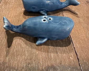 Whale salt and pepper shakers