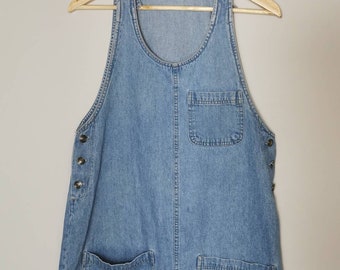 Vintage 90s NORTH WEST BLUE Denim Mini Dungaree Pinafore Dress Size Small