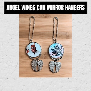 Custom Photo Angel Wings Memorial Hanging Charm, Rear View Mirror Charm, Personalized Memorial Ornament Charm, Custom Picture Charm