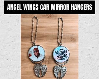 Custom Photo Angel Wings Memorial Hanging Charm, Rear View Mirror Charm, Personalized Memorial Ornament Charm, Custom Picture Charm