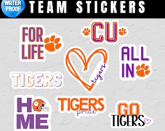 Tigers School Spirit Stickers: Orange & Purple Decals, Set of 8