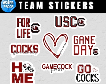 Burgundy and black School Spirit Stickers, Set of 8, gamecocks, Laptop stickers, Water Bottle Sticker, Alumni Stickers, USC