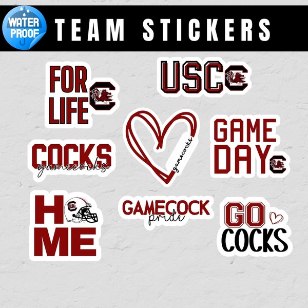 Burgundy and black School Spirit Stickers, Set of 8, gamecocks, Laptop stickers, Water Bottle Sticker, Alumni Stickers, USC