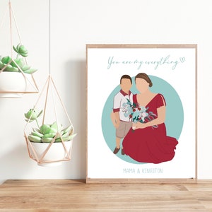 Custom Family Portrait with Pets, Mothers Day Gift, Personalized Family Art Deco, Gift for Mom from Daughter, Gift for Dad, Gift for Grandma