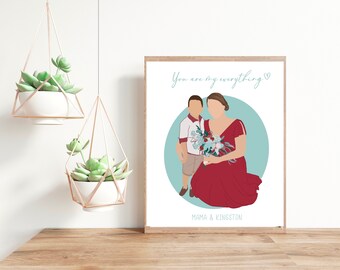 Custom Family Portrait with Pets, Mothers Day Gift, Personalized Family Art Deco, Gift for Mom from Daughter, Gift for Dad, Gift for Grandma