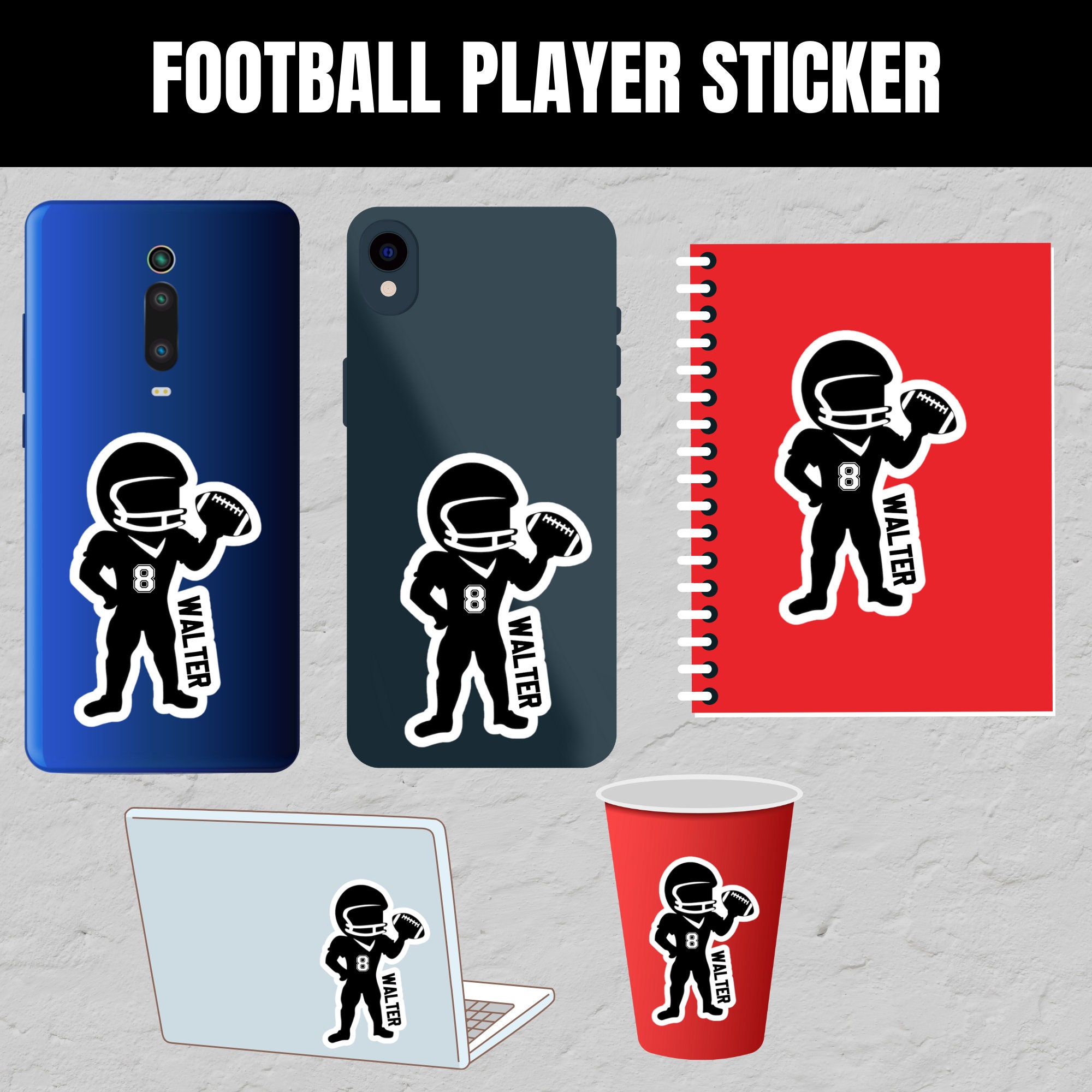 Personalized Football Player Decal | Handmade Sports Sticker - Etsy