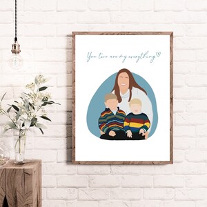 Custom Family Portrait with Pets, Mothers Day Gift, Personalized Family Art Deco, Gift for Mom from Daughter, Gift for Dad, Gift for Grandma