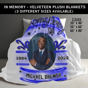 Personalized Memorial Blankets With Pictures, Loss of Father Custom Photo Collage Blankets, Hug From Heaven Gifts In Loving Memory Blankets