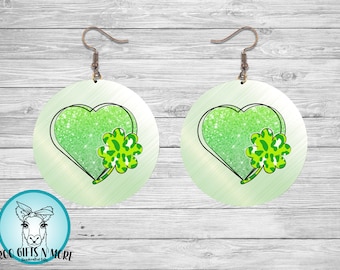 St. Patricks Day Heart Round Earrings