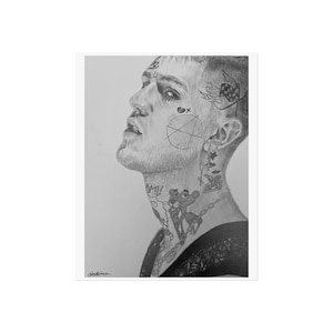 Póster artístico con dibujo a lápiz de Lil Peep, decoración de pared, regalo para amantes de la música, decoración de dormitorio, obra de arte única, para colgar en la pared.